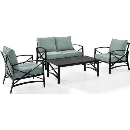 CROSLEY 4 Piece Kaplan Outdoor Seating Set with Mist Cushion - Loveseat, Two Chairs, Coffee Table KO60009BZ-MI